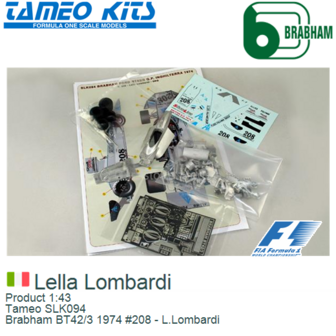 Product 1:43 | Tameo SLK094 | Brabham BT42/3 1974 #208 - L.Lombardi