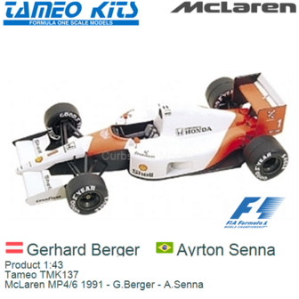 Product 1:43 | Tameo TMK137 | McLaren MP4/6 1991 - G.Berger - A.Senna