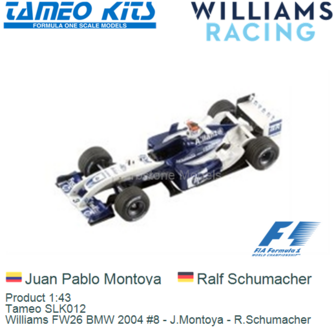 Product 1:43 | Tameo SLK012 | Williams FW26 BMW 2004 #8 - J.Montoya - R.Schumacher
