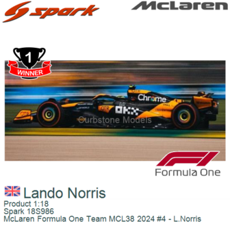 Product 1:18 | Spark 18S986 | McLaren Formula One Team MCL38 2024 #4 - L.Norris