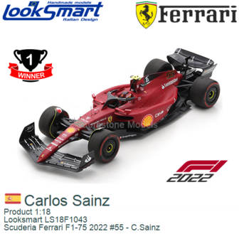 Product 1:18 | Looksmart LS18F1043 | Scuderia Ferrari F1-75 2022 #55 - C.Sainz