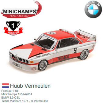Product 1:18 | Minichamps 155742651 | BMW 3.0 CSL | Team Marlboro 1974 - H.Vermeulen