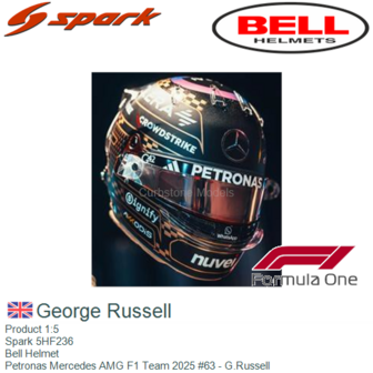 Product 1:5 | Spark 5HF236 | Bell Helmet | Petronas Mercedes AMG F1 Team 2025 #63 - G.Russell
