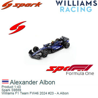 Product 1:43 | Spark S9559 | Williams F1 Team FW46 2024 #23 - A.Albon