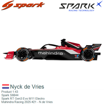 Product 1:43 | Spark S6844 | Spark RT Gen3 Evo M11 Electro | Mahindra Racing 2025 #21 - N.de Vries
