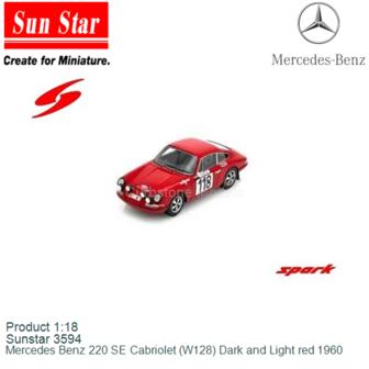 Product 1:18 | Sunstar 3594 | Mercedes Benz 220 SE Cabriolet (W128) Dark and Light red 1960