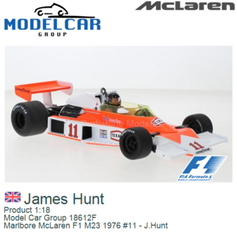 Product 1:18 | Model Car Group 18612F | Marlbore McLaren F1 M23 1976 #11 - J.Hunt