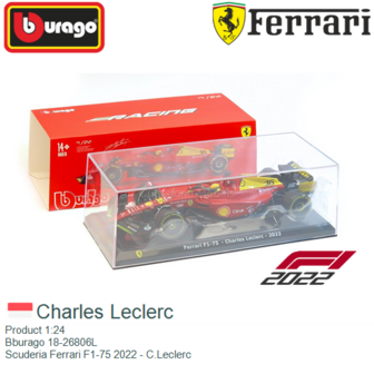 Product 1:24 | Bburago 18-26806L | Scuderia Ferrari F1-75 2022 - C.Leclerc