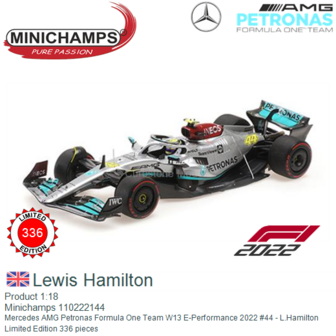 Product 1:18 | Minichamps 110222144 | Mercedes AMG Petronas Formula One Team W13 E-Performance 2022 #44 - L.Hamilton