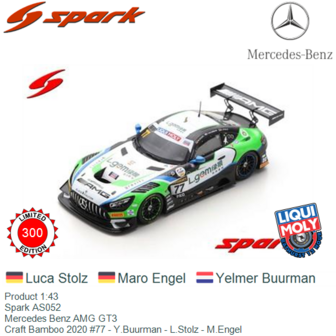 Product 1:43 | Spark AS052 | Mercedes Benz AMG GT3 | Craft Bamboo 2020 #77 - Y.Buurman - L.Stolz - M.Engel