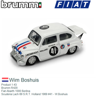 Product 1:43 | Brumm R420 | Fiat Abarth 1000 Berlina | Scuderia Lach 69 S.R.T. Holland 1969 #41 - W.Boshuis 