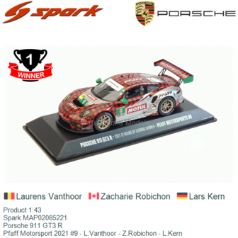 Product 1:43 | Spark MAP02085221 | Porsche 911 GT3 R | Pfaff Motorsport 2021 #9 - L.Vanthoor - Z.Robichon - L.Kern