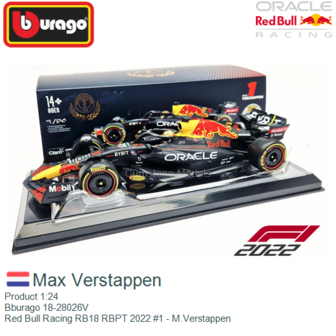 Product 1:24 | Bburago 18-28026V | Red Bull Racing RB18 RBPT 2022 #1 - M.Verstappen