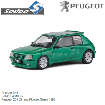 Product 1:43 | Solido S4310807 | Peugeot 205 Dimma Fluorite Green 1992