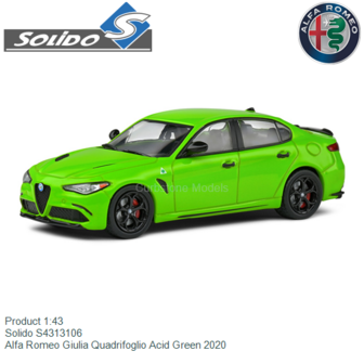 Product 1:43 | Solido S4313106 | Alfa Romeo Giulia Quadrifoglio Acid Green 2020