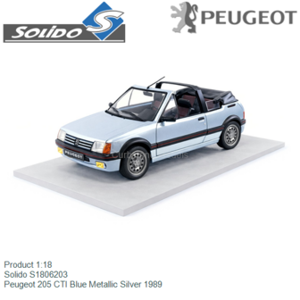 Product 1:18 | Solido S1806203 | Peugeot 205 CTI Blue Metallic Silver 1989