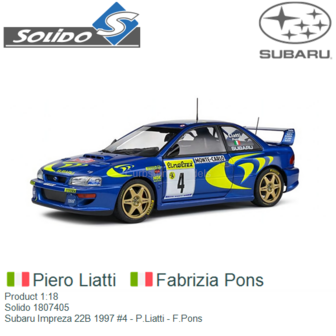 Product 1:18 | Solido 1807405 | Subaru Impreza 22B 1997 #4 - P.Liatti - F.Pons