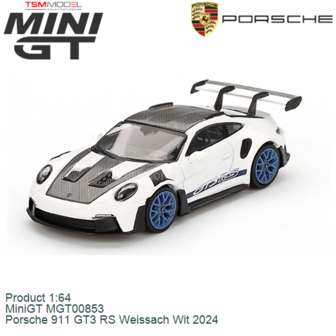 Product 1:64 | MiniGT MGT00853 | Porsche 911 GT3 RS Weissach Wit 2024
