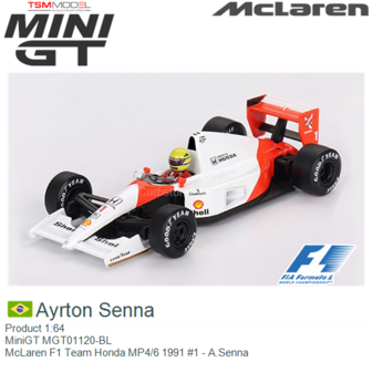 Product 1:64 | MiniGT MGT01120-BL | McLaren F1 Team Honda MP4/6 1991 #1 - A.Senna