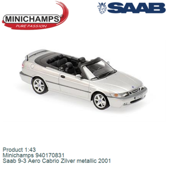 Product 1:43 | Minichamps 940170831 | Saab 9-3 Aero Cabrio Zilver metallic 2001