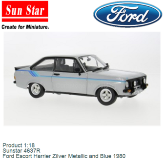 Product 1:18 | Sunstar 4637R | Ford Escort Harrier Zilver Metallic and Blue 1980