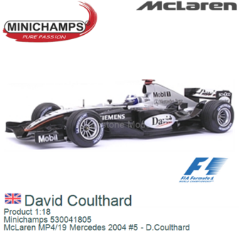 Product 1:18 | Minichamps 530041805 | McLaren MP4/19 Mercedes 2004 #5 - D.Coulthard