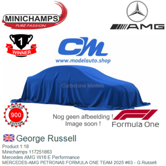 Product 1:18 | Minichamps 117251863 | Mercedes AMG W16 E Performance | MERCEDES-AMG PETRONAS FORMULA ONE TEAM 2025 #63 - G.Russ