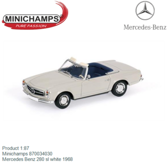 Product 1:87 | Minichamps 870034030 | Mercedes Benz 280 sl white 1968
