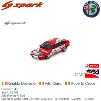 Product 1:43 | Spark SB542 | Alfa Romeo GTV6 | Van&nbsp;Hove Mobil Smet Jet-team 1982 #46 - R.Drovandi - V.Ciardi - R.Croce