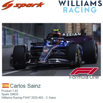 Product 1:43 | Spark S9633 | Williams Racing FW47 2025 #55 - C.Sainz