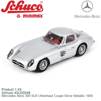 Product 1:43 | Schuco 43U00049 | Mercedes Benz 300 SLR Uhlenhaut Coupe Silver Metallic 1955