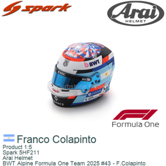 Product 1:5 | Spark 5HF211 | Arai Helmet | BWT Alpine Formula One Team 2025 #43 - F.Colapinto