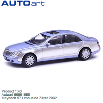 Product 1:43 | Autoart 66961955 | Maybach 57 Limousine Zilver 2002