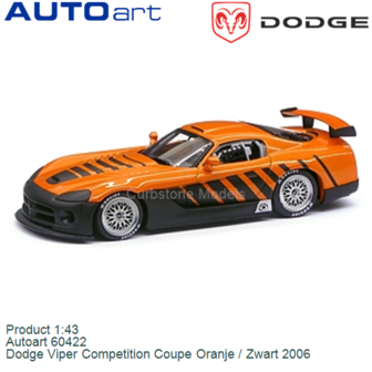 Product 1:43 | Autoart 60422 | Dodge Viper Competition Coupe Oranje / Zwart 2006