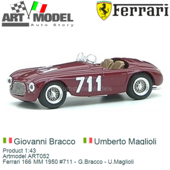 Product 1:43 | Artmodel ART052 | Ferrari 166 MM 1950 #711 - G.Bracco - U.Maglioli