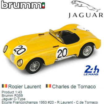 Product 1:43 | Brumm R359 | Jaguar C-Type | Ecurie Francorchamps 1953 #20 - R.Laurent - C.de Tornaco