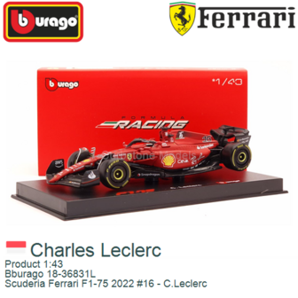 Product 1:43 | Bburago 18-36831L | Scuderia Ferrari F1-75 2022 #16 - C.Leclerc