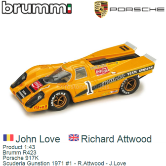 Product 1:43 | Brumm R423 | Porsche 917K | Scuderia Gunstion 1971 #1 - R.Attwood - J.Love