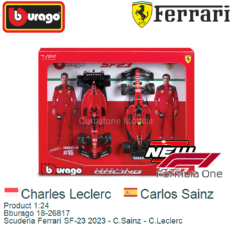 Product 1:24 | Bburago 18-26817 | Scuderia Ferrari SF-23 2023 - C.Sainz - C.Leclerc