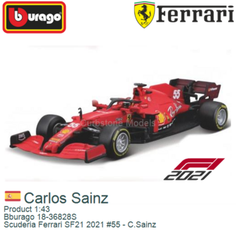 Product 1:43 | Bburago 18-36828S | Scuderia Ferrari SF21 2021 #55 - C.Sainz