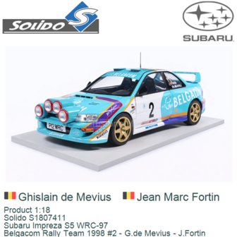 Product 1:18 | Solido S1807411 | Subaru Impreza S5 WRC-97 | Belgacom Rally Team 1998 #2 - G.de Mevius - J.Fortin