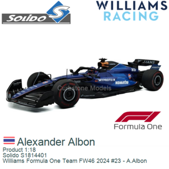Product 1:18 | Solido S1814401 | Williams Formula One Team FW46 2024 #23 - A.Albon
