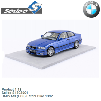 Product 1:18 | Solido S1803901 | BMW M3 (E36) Estoril Blue 1992