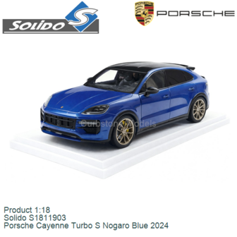 Product 1:18 | Solido S1811903 | Porsche Cayenne Turbo S Nogaro Blue 2024