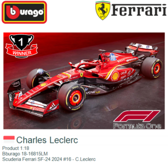 Product 1:18 | Bburago 18-16815LM | Scuderia Ferrari SF-24 2024 #16 - C.Leclerc