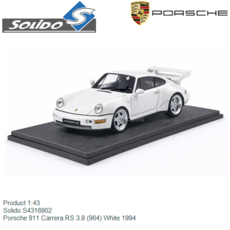 Product 1:43 | Solido S4316902 | Porsche 911 Carrera RS 3.8 (964) White 1994