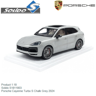 Product 1:18 | Solido S1811803 | Porsche Cayenne Turbo S Chalk Grey 2024