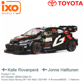 Product 1:18 | IXO-Models 18RMC249A.22 | Toyota Gazoo Racing GR Yarls Rally1 2025 #69 - K.Rovanper&amp;#228; - J.Halttunen