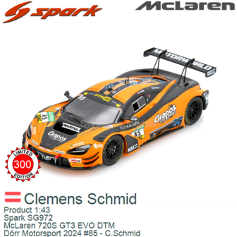 Product 1:43 | Spark SG972 | McLaren 720S GT3 EVO DTM | D&ouml;rr Motorsport 2024 #85 - C.Schmid