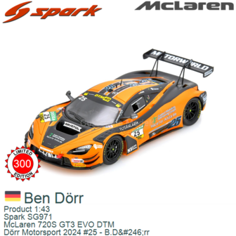Product 1:43 | Spark SG971 | McLaren 720S GT3 EVO DTM | D&ouml;rr Motorsport 2024 #25 - B.D&amp;#246;rr